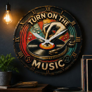Music Vintage Turntable Vinyl Record Player Large Clock