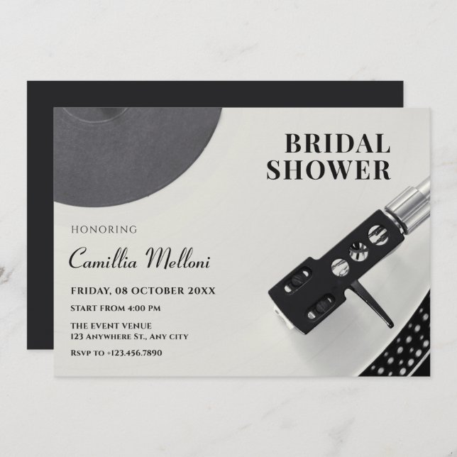 Music vinyl bridal shower invitation (Front/Back)