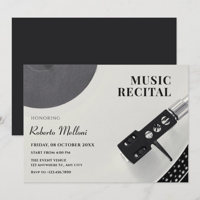 Music vinyl recital invitation (Front/Back)