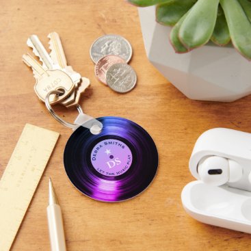 Music vinyl record purple keychain