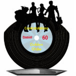 Music Vinyl Record Themed Milestone Birthdays Cutout<br><div class="desc">Fun music themed cut out stand, sculpture with an old fashioned vinyl record and musician silhouettes. With the words congratulations, 60 and Golden Oldie which can all be changed to suit your requirements along with customization of the personalized name. Great for a keepsake of a milestone birthday and as party...</div>