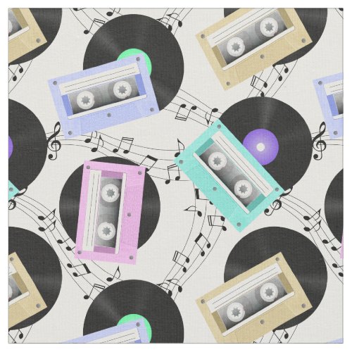 Music Vinyl Records and Cassette Tapes Fabric