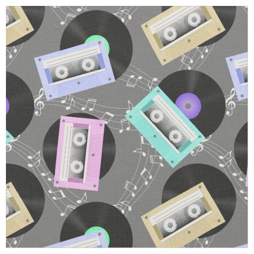 Music Vinyl Records and Cassette Tapes Fabric