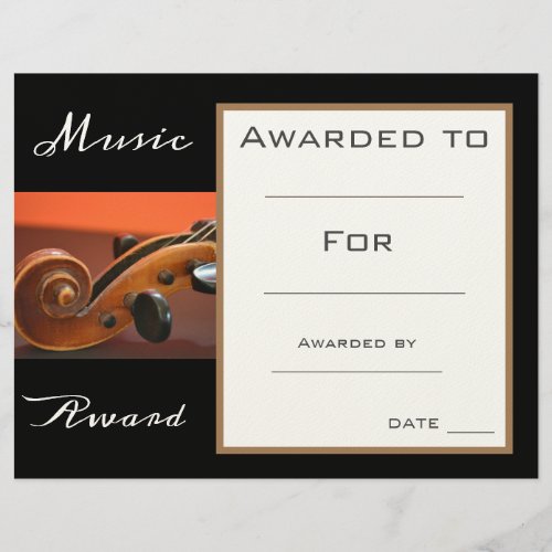 Music violin award certificate music teacher