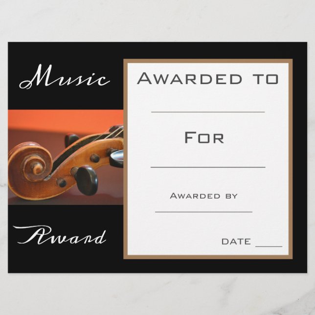 Music violin award certificate music teacher (Front)