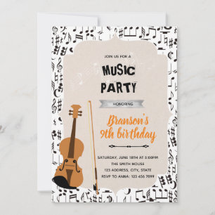 Music violin birthday party theme invitation