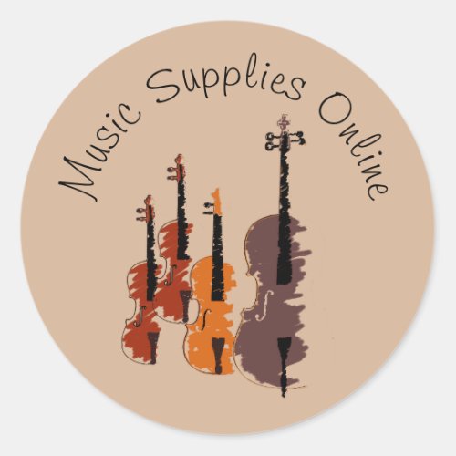 Music violin design Gift business branding Classic Round Sticker