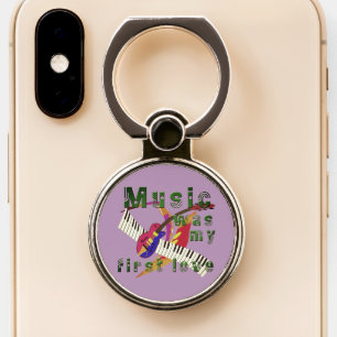 Music Was My First Love – Retro Guitar & Keyboard Phone Ring Stand