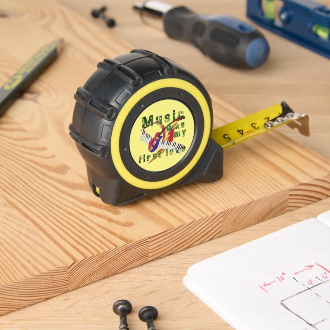 Music Was My First Love – Retro Guitar & Keyboard  Tape Measure (Woodwork)
