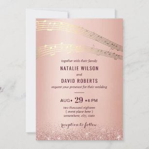 Music Wedding Modern Rose Gold Background Invitation