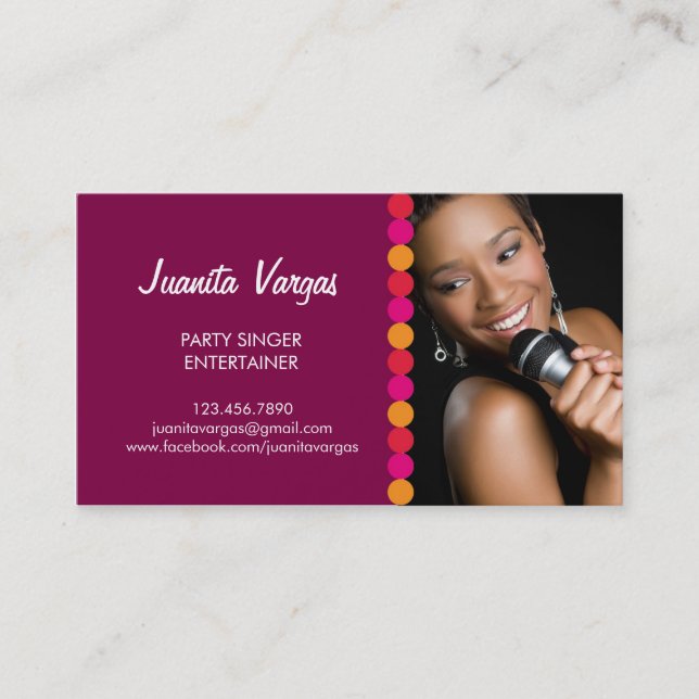 Music Wedding Singer Photo Business Card (Front)