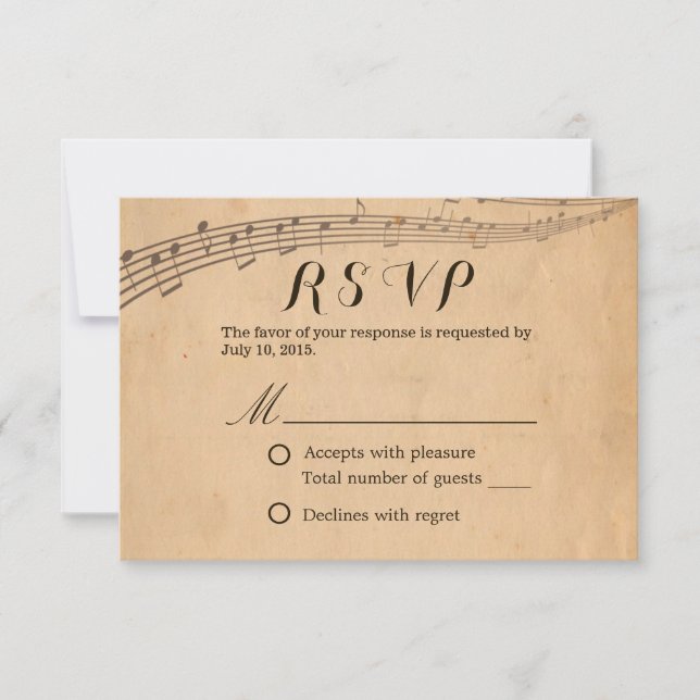 Music Wedding Vintage Musical Response RSVP (Front)