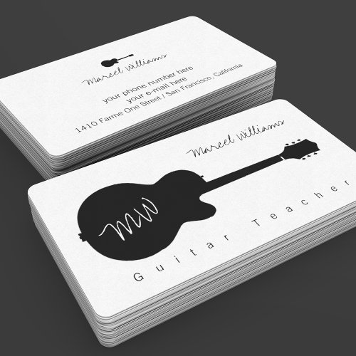 Music White Business Card with a blk Guitar