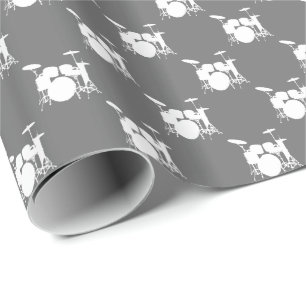 Music White Drum Set on Gray Wrapping Paper