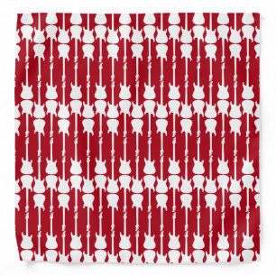 Music White Electric Guitar Stripes, Dark Red Bandana