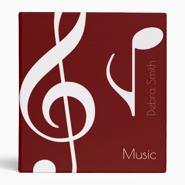 Music (white musical notes on red) 3 ring binder (Front)
