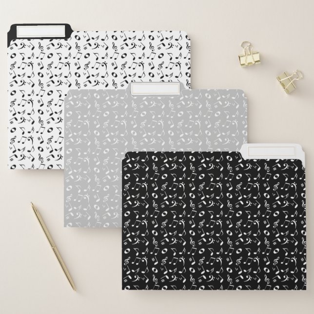 Music White on Black Notes Theme Pattern Name File Folder (Set)