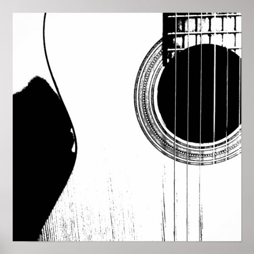 Musical Abstract Acoustic Guitar Black and White  Poster