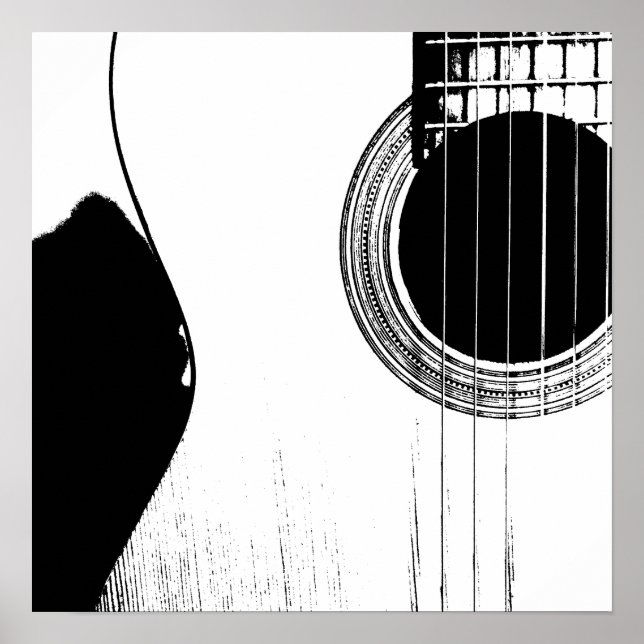 Musical Abstract Acoustic Guitar Black and White  Poster (Front)