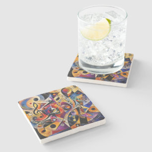 Musical Abstract Art Kandinsky Style Stone Coaster