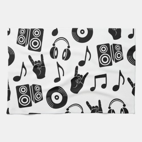 Musical Accessories Monochrome Vintage Pattern Kitchen Towel
