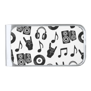 Musical Accessories: Monochrome Vintage Pattern. Silver Finish Money Clip