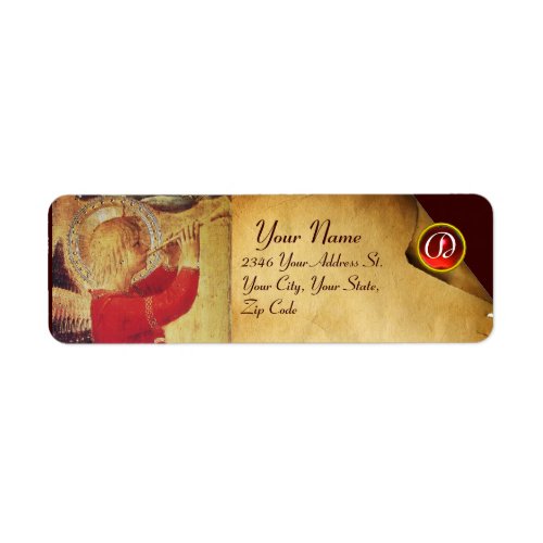 MUSICAL ANGEL IN GOLD AND RED MONOGRAM LABEL