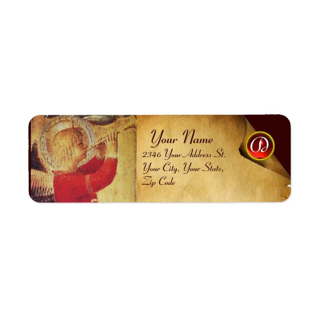 MUSICAL ANGEL IN GOLD AND RED MONOGRAM LABEL (Front)