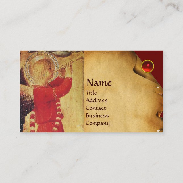 MUSICAL ANGEL IN RED AND GOLD BUSINESS CARD (Front)
