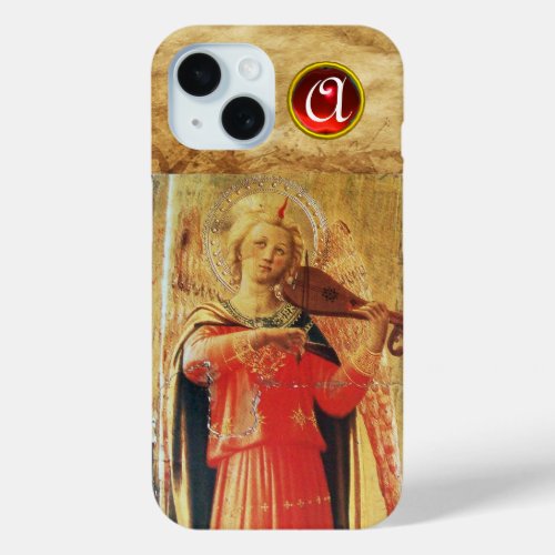 MUSICAL ANGEL IN RED AND GOLD Gemstone Monogram iPhone 15 Case
