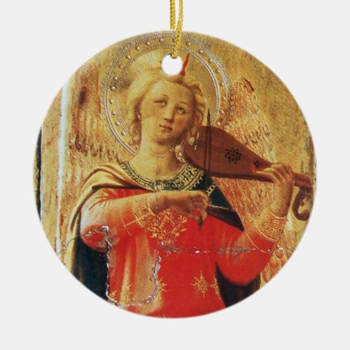 MUSICAL ANGEL  IN RED AND GOLD Ruby Gem stone Ceramic Ornament
