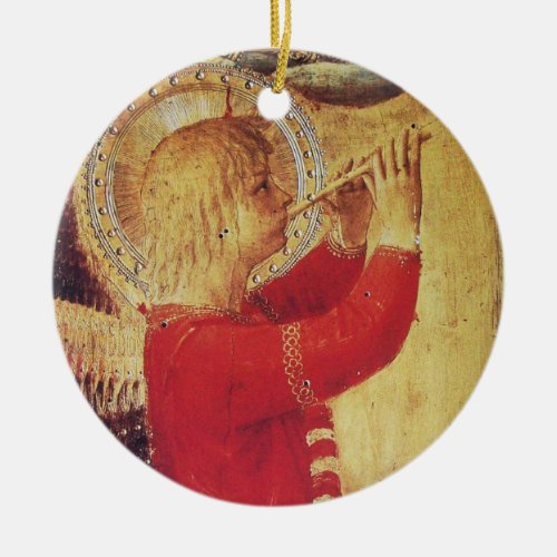 MUSICAL ANGEL IN RED AND GOLD  Ruby Gem stone Ceramic Ornament
