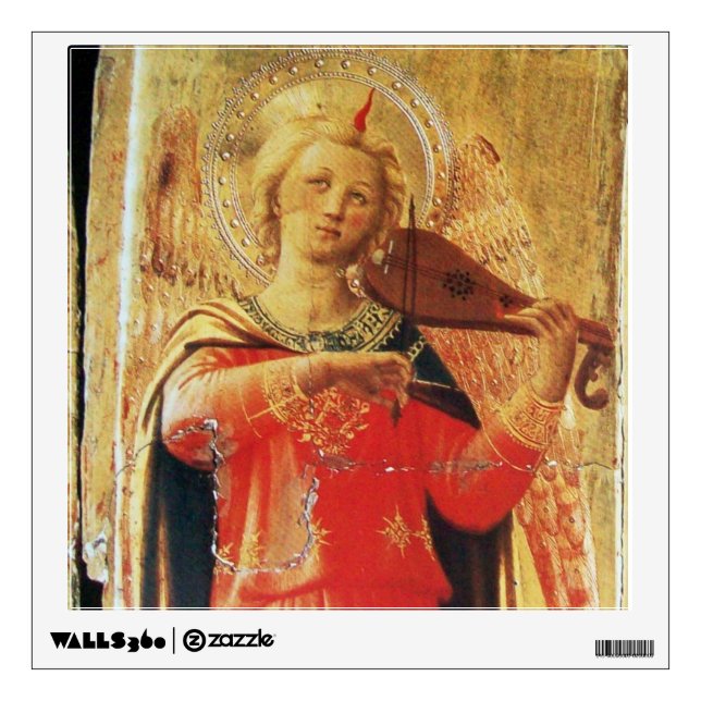 MUSICAL ANGEL IN RED AND GOLD WALL DECAL (Front)