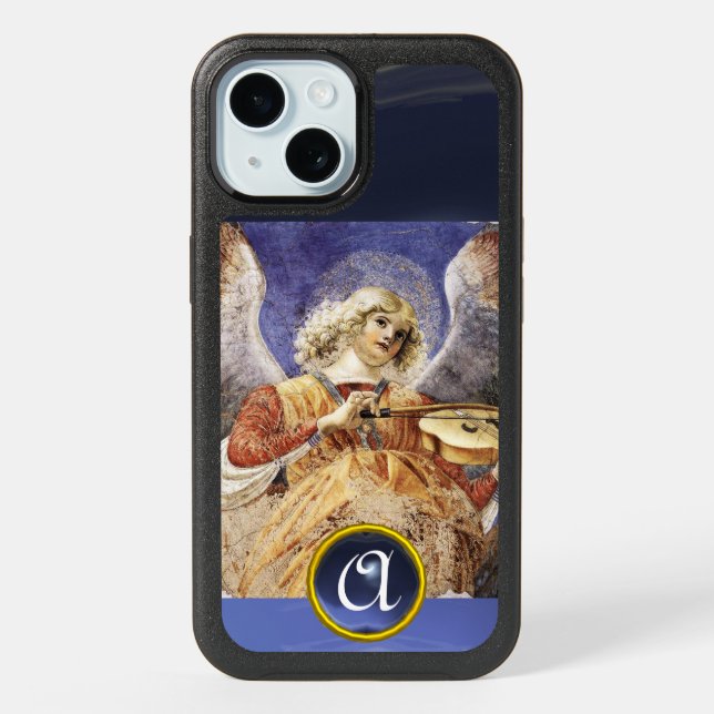 MUSICAL ANGEL MONOGRAM, Blue Topaz iPhone 15 Case (Back)