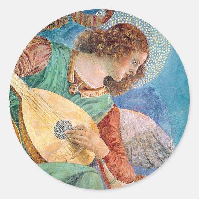 Musical angel playing guitar classic round sticker (Front)