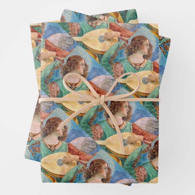 Musical angel playing guitar wrapping paper sheets (In situ)