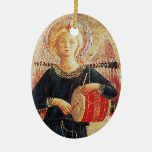 MUSICAL ANGEL  Ruby Gem stone Ceramic Ornament (Front)