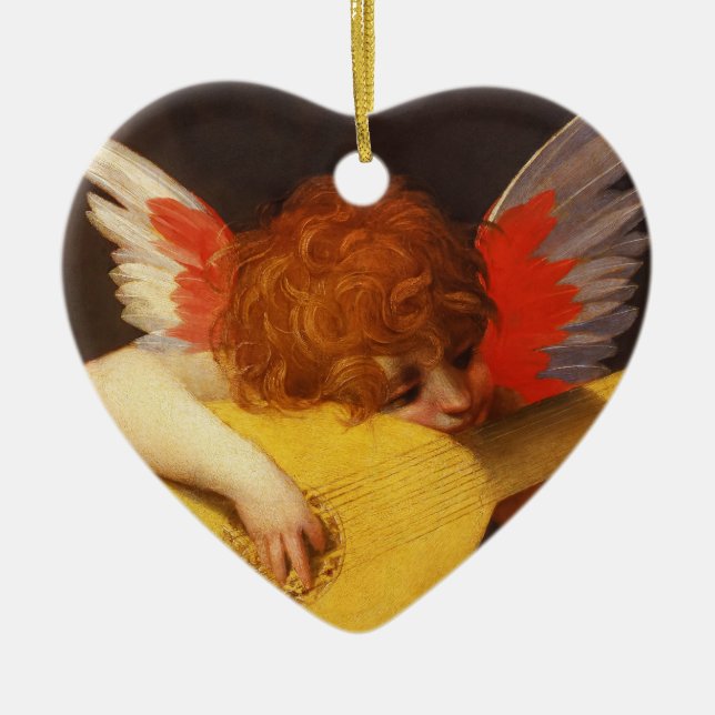 Musical Angel Vintage Heart Ceramic Ornament (Front)