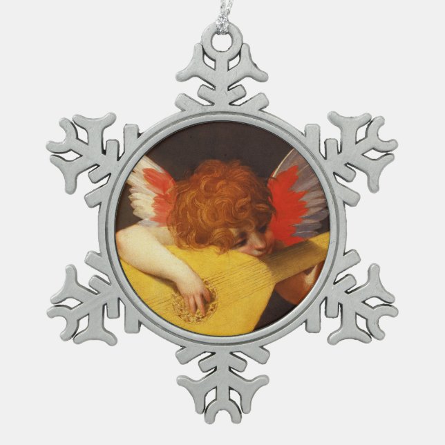 Musical Angel Vintage Snowflake Pewter Christmas Ornament (Front)