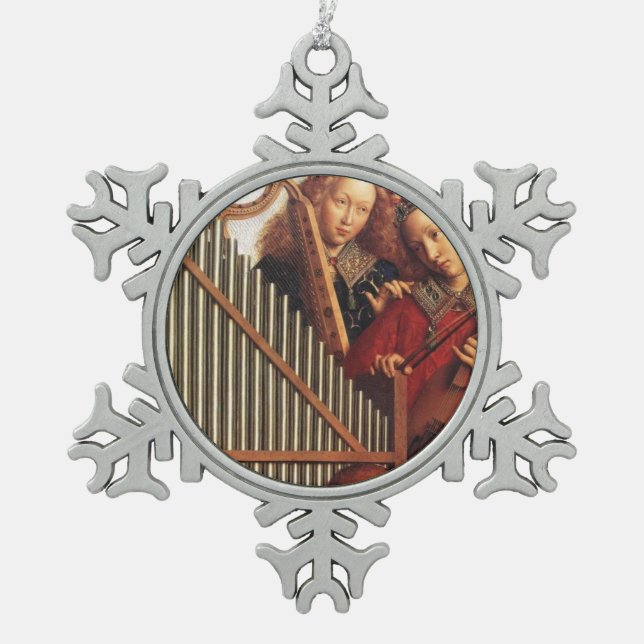 MUSICAL ANGELS SNOWFLAKE PEWTER CHRISTMAS ORNAMENT (Front)