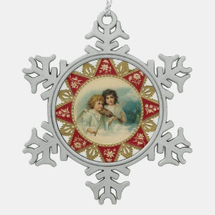 MUSICAL ANGELS STAR SNOWFLAKE PEWTER CHRISTMAS ORNAMENT