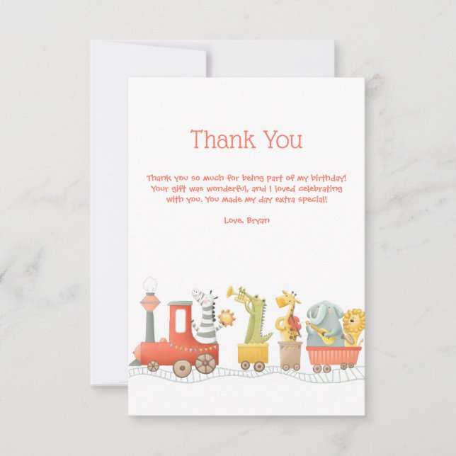 Musical Animal Train Birthday Thank You Card (Front)