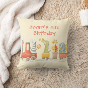 Musical Animal Train Birthday Throw Pillow