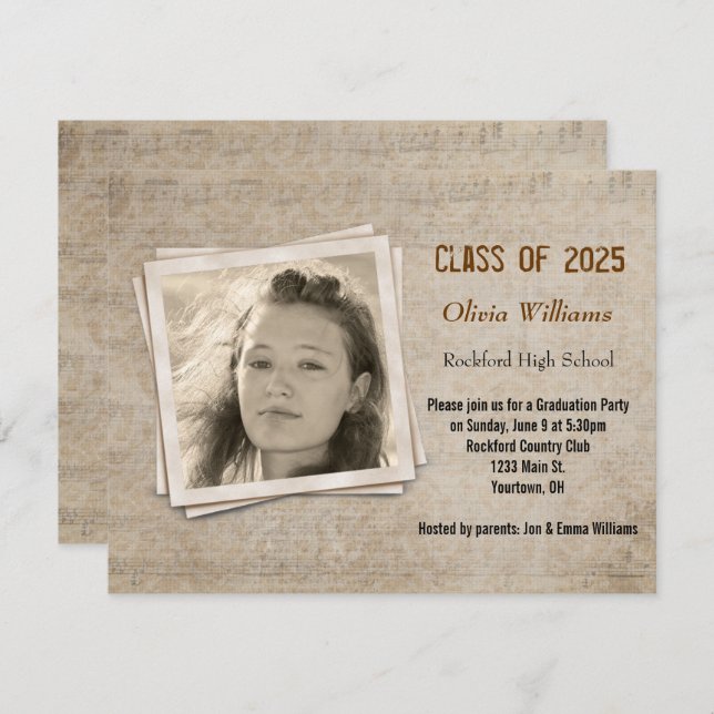 Musical background for Graduation Party Invitation (Front/Back)