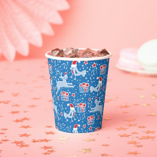 Musical birds and reindeer Christmas blue red Paper Cups