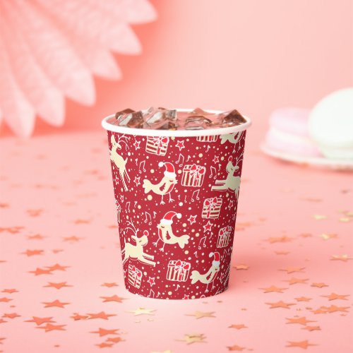 Musical birds and reindeer red Christmas cups