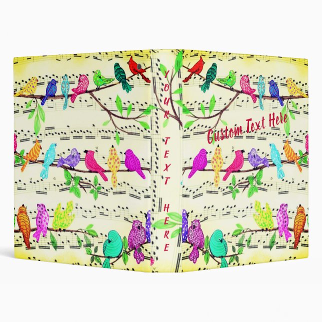 Musical Birds Binder with Custom Text Name (Background)