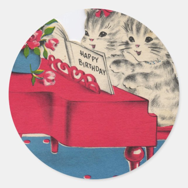 Musical Birthday Kittens Classic Round Sticker (Front)