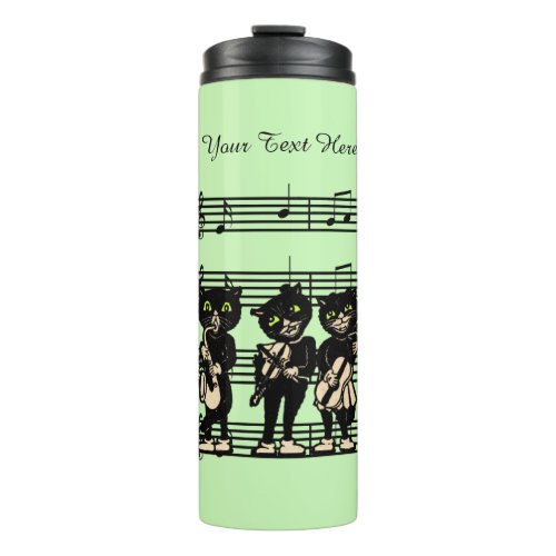 Musical Black Cats Green Eyes on Sheet Music Thermal Tumbler