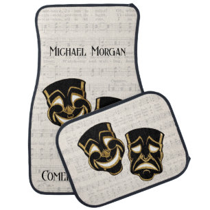 Musical Black & Gold Comedy and Tragedy Car Floor Mat